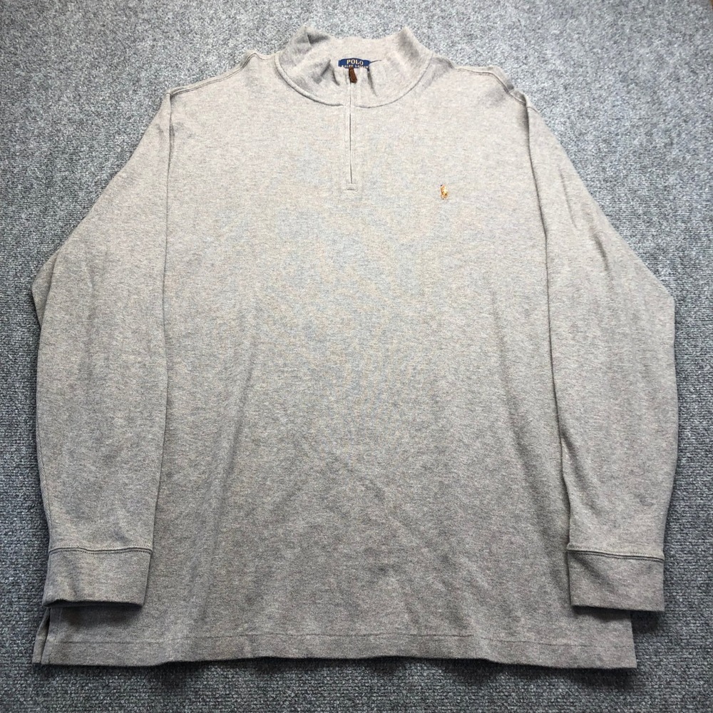 Polo Ralph Lauren Mens 2XLT Grey Quarter Zip Pullover Long Sleeve Pony Logo Top